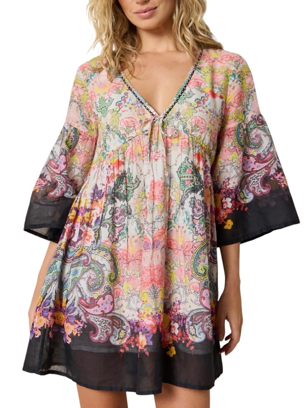 NATURAL LIFE Isabella Pink Floral Paisley Mini Dress Medium NWT